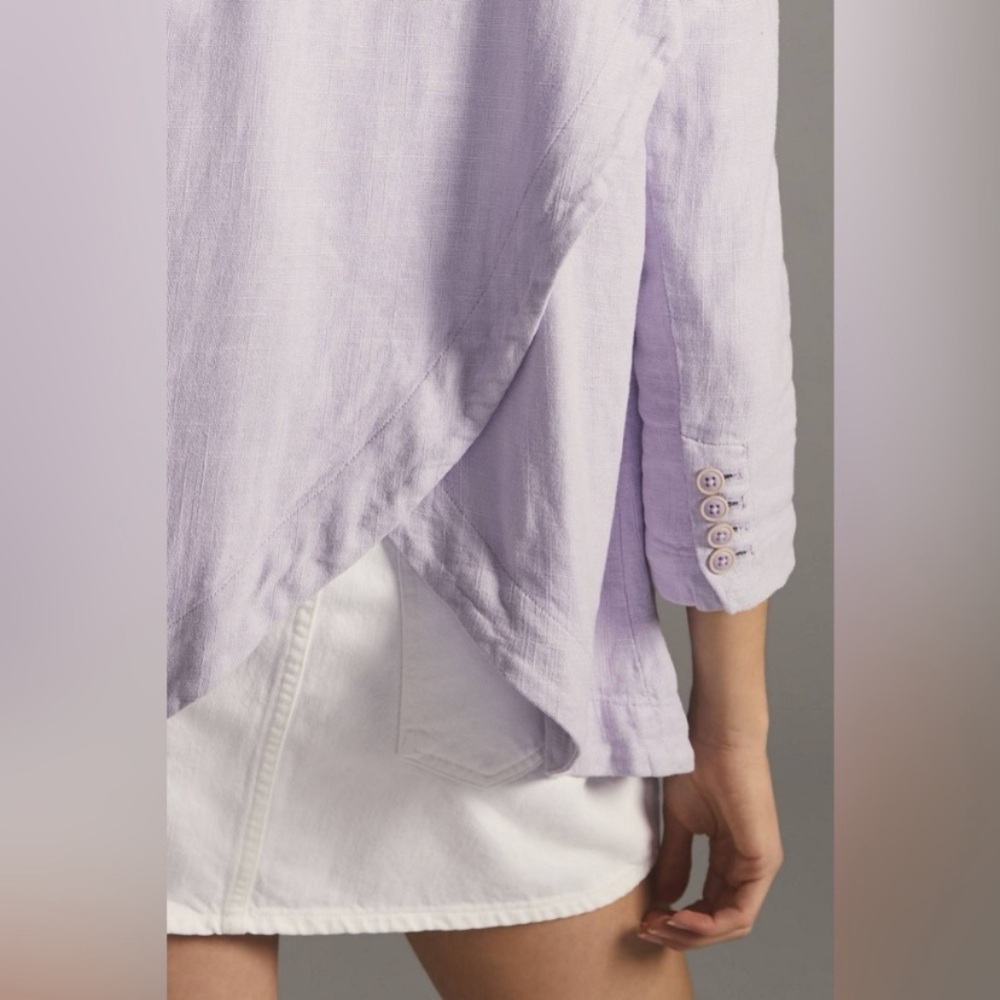 By Anthropologie Linen Tulip Blazer in lavender 10 - Picture 4 of 8